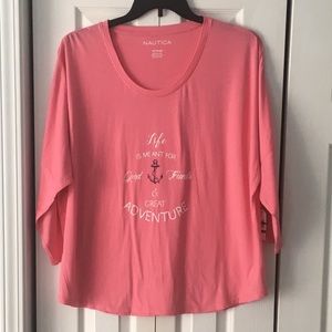 Nautica Pink 3/4 Sleeve Top in size XXL